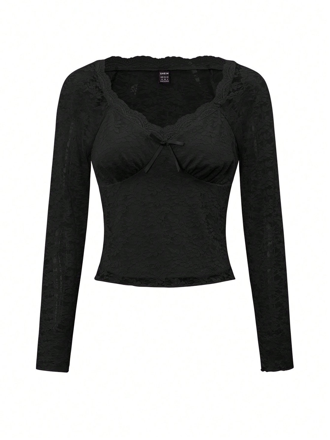 SHEIN Women's French Lace Bowknot Top, Gothic Black - view 3