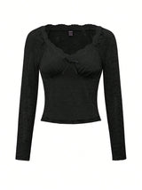 SHEIN Women's French Lace Bowknot Top, Gothic Black - view 3