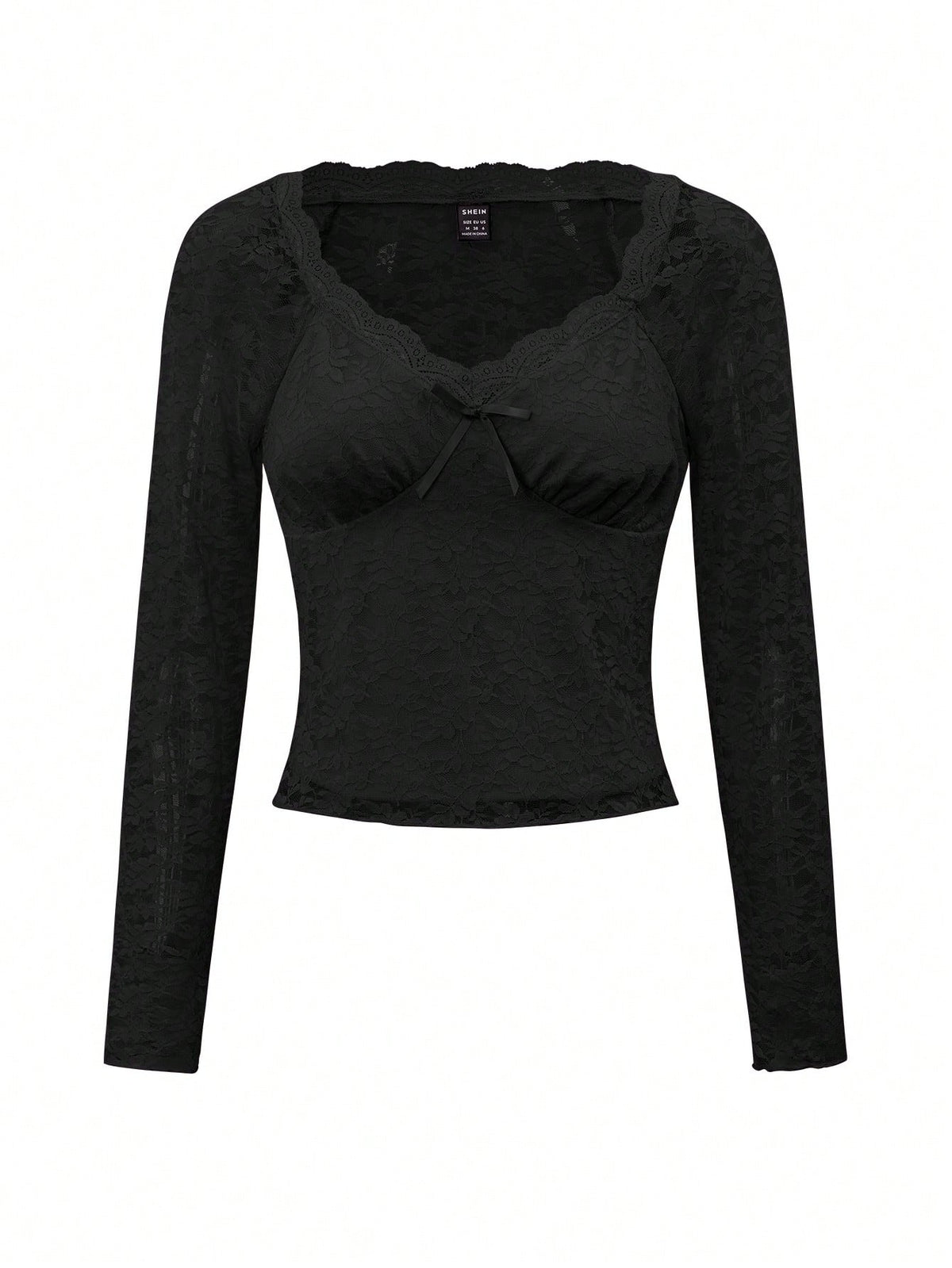 SHEIN Women's French Lace Bowknot Top, Gothic Black - view 3