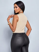 SHEIN SOLERSUN Women's Commuting Apricot White Contrast Two Tone Button Front Vest Blazer