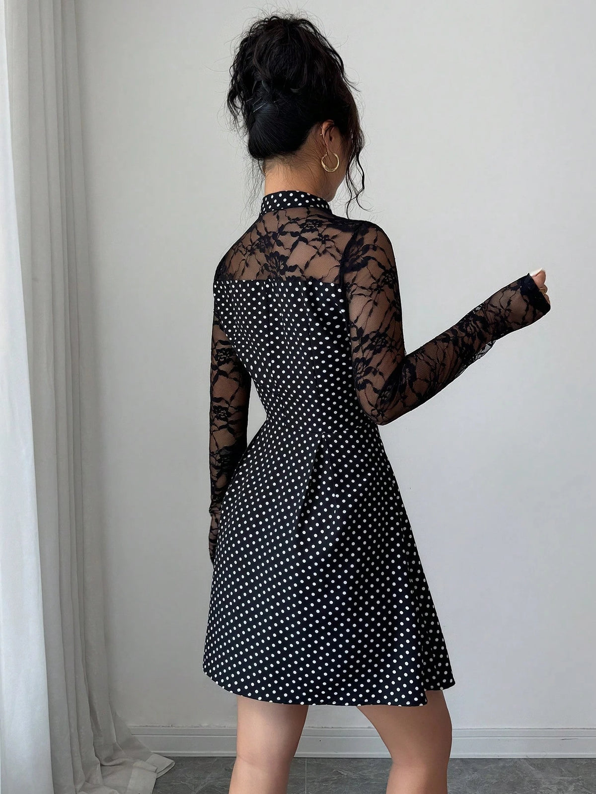 SHEIN Selianne Elegant 70s Retro 90s Vintage Vacation Collar Black And White Polka Dot Dress