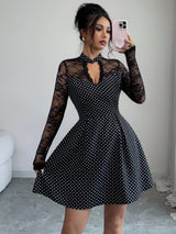 SHEIN Selianne Elegant 70s Retro 90s Vintage Vacation Collar Black And White Polka Dot Dress