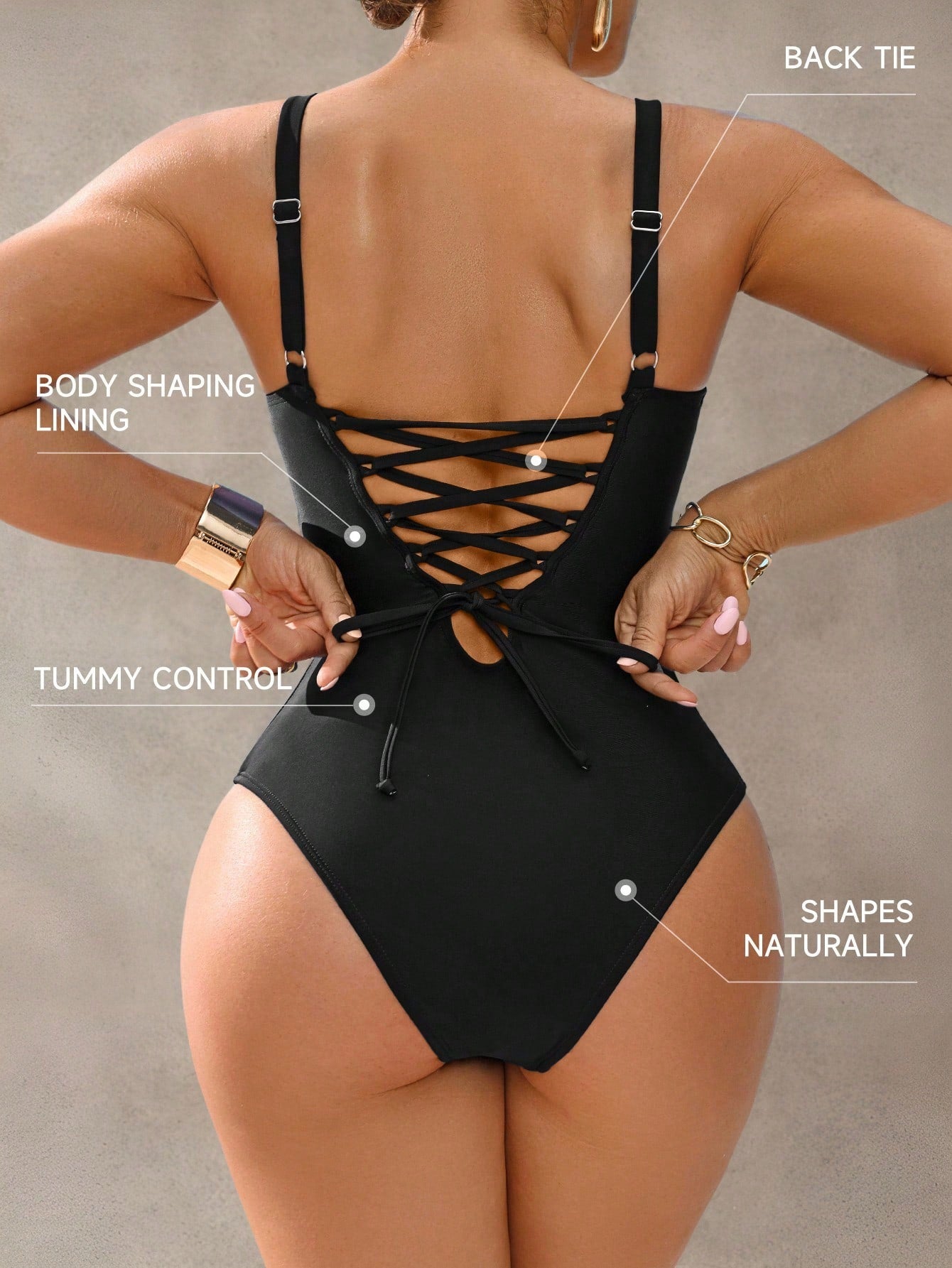 SHEIN Shapewave 1pc Women's Tummy Control Push-Up Monokini One-Piece Swimsuit