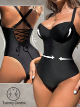 SHEIN Shapewave Women Halter Tummy Control One-Piece Swimsuit