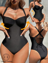SHEIN Shapewave Women Halter Tummy Control One-Piece Swimsuit