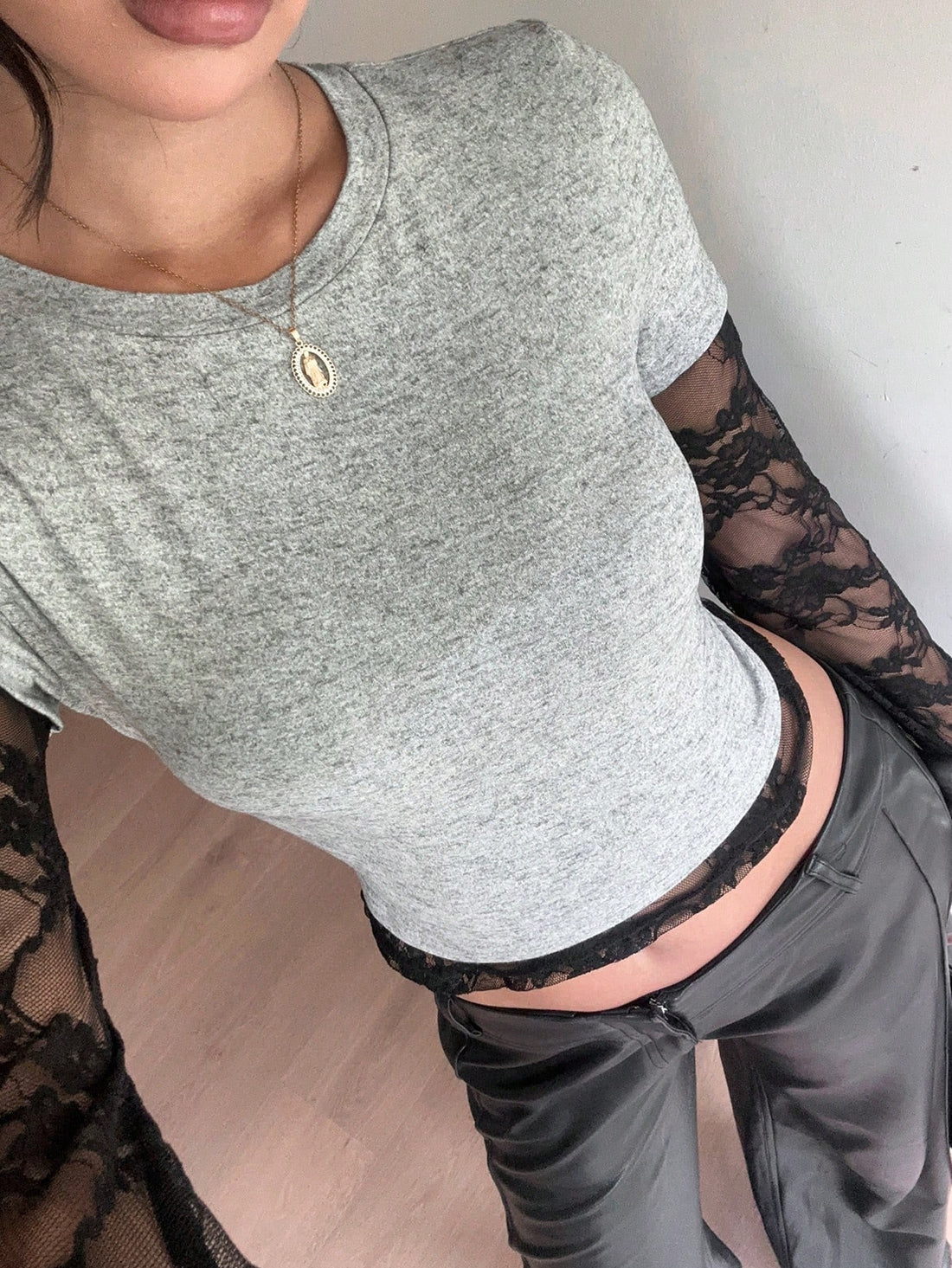 SHEIN Siren Gaze Women's Autumn Lace Patchwork 2 In 1 Layering T-Shirt Brunch Night Out - view 4