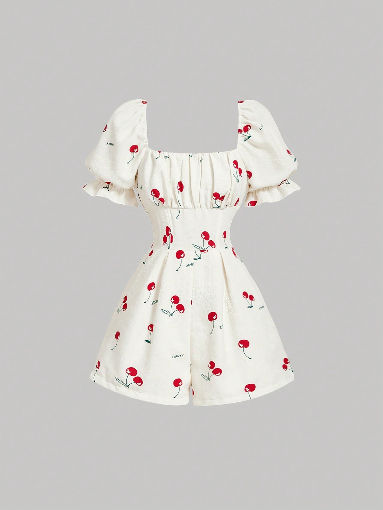 SHEIN Skyraze White And Red Cherry Print Romper For Women
