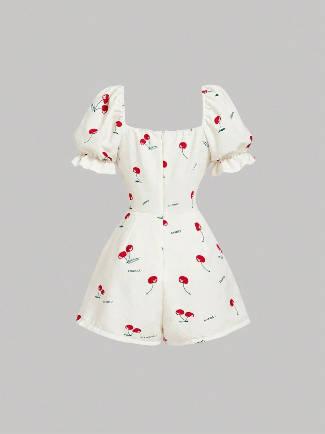 SHEIN Skyraze White And Red Cherry Print Romper For Women - view 3