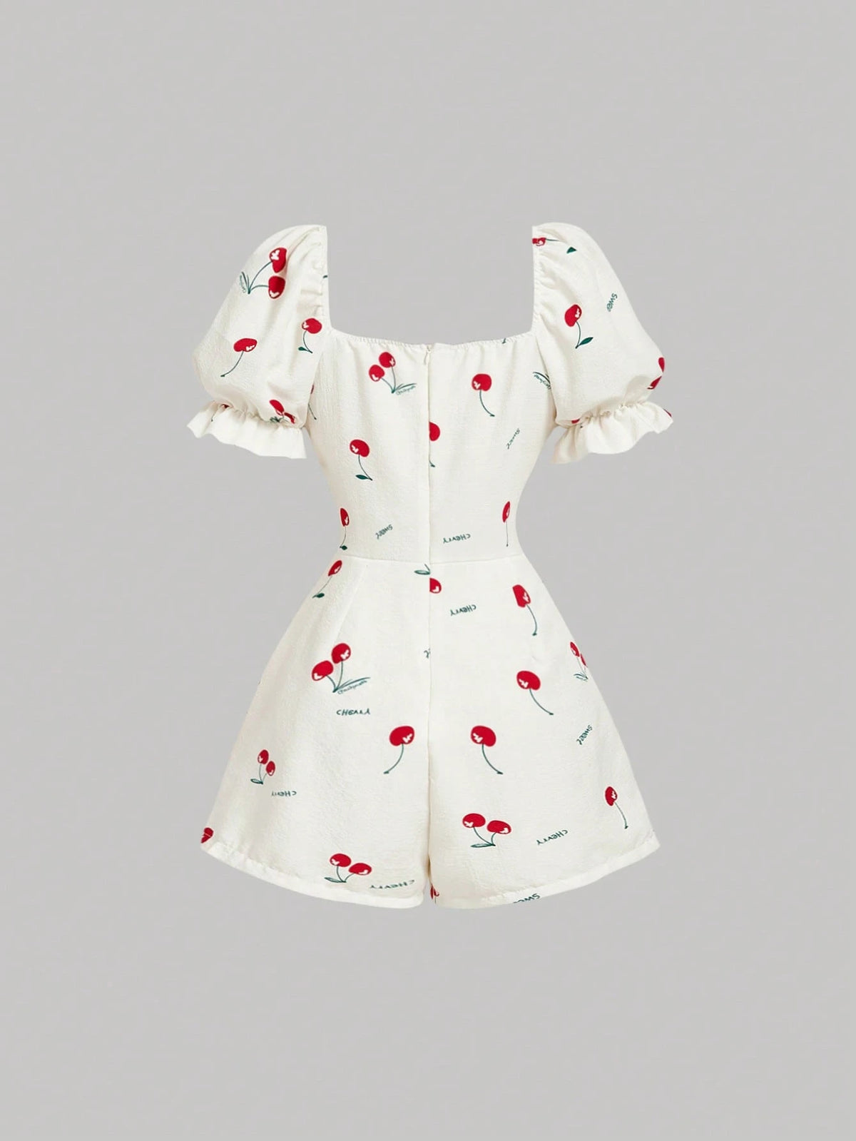 SHEIN Skyraze White And Red Cherry Print Romper For Women