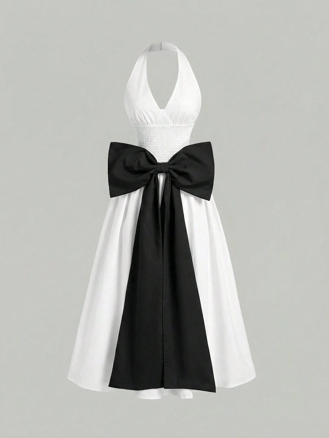 SHEIN Skyraze Women's Elegant Backless Bow Decor Mid-Length Halter Dress - view 4