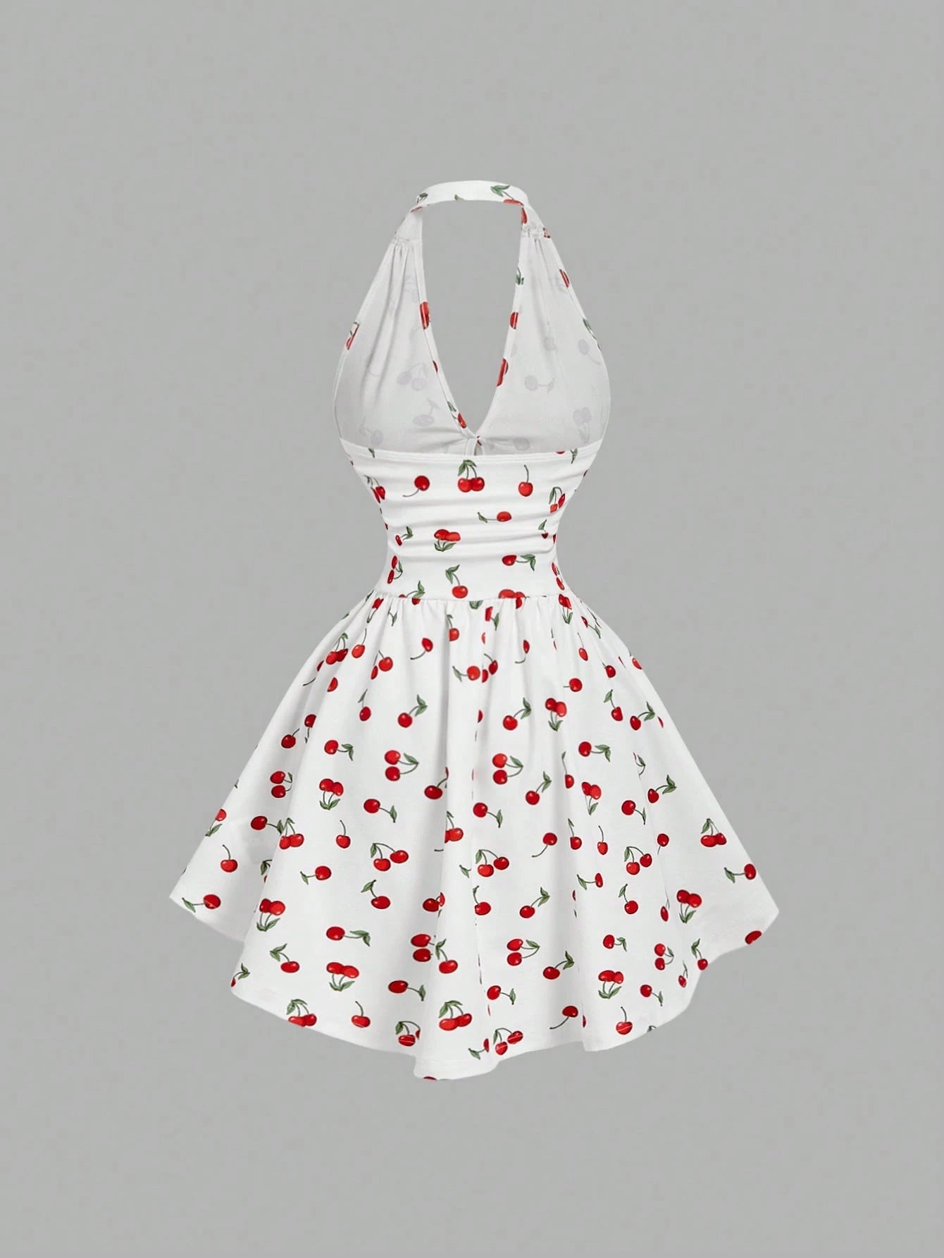 SHEIN Skyraze Women's Halter Backless Cherry Print Mini Dress