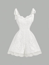 SHEIN Skyraze Women's White Lace Romper , Elegant Floral Sleeveless Design