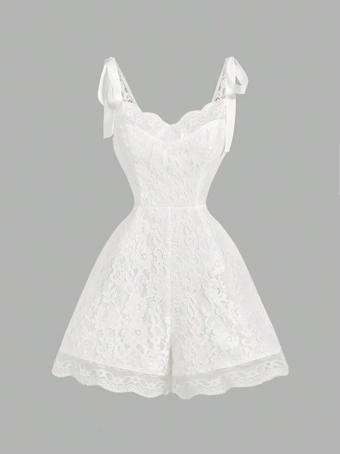 SHEIN Skyraze Women's White Lace Romper , Elegant Floral Sleeveless Design
