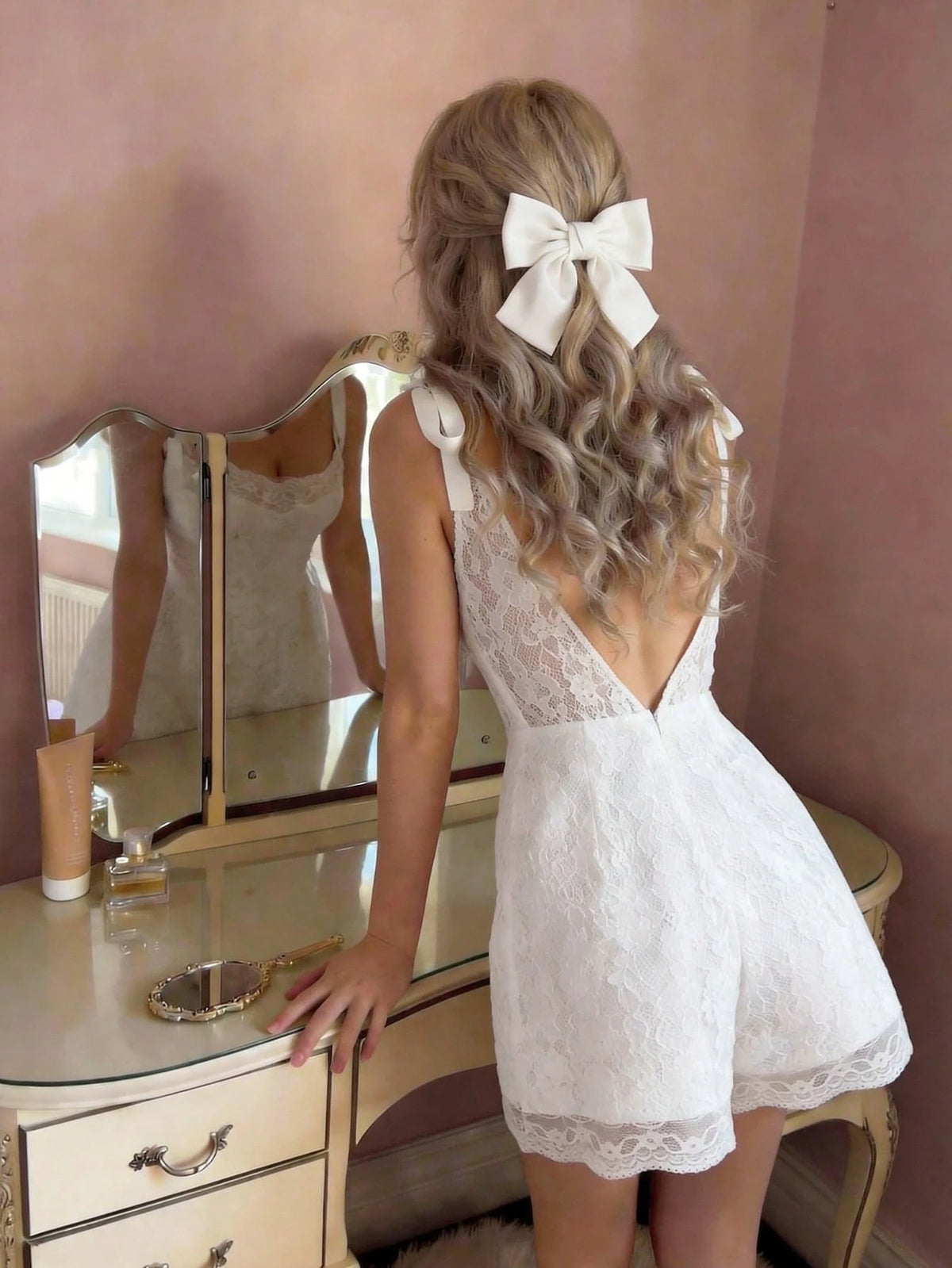 SHEIN Skyraze Women's White Lace Romper , Elegant Floral Sleeveless Design