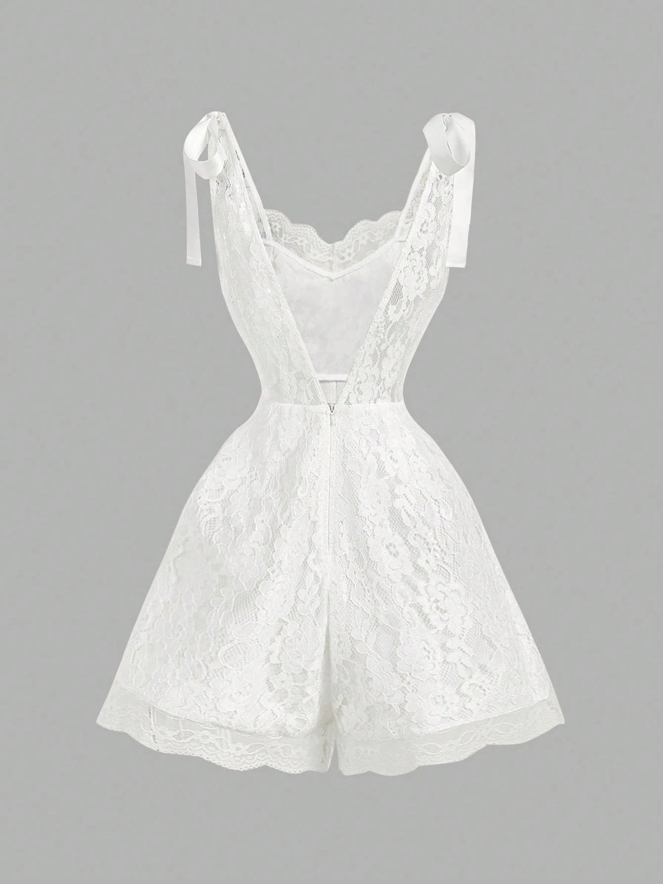 SHEIN Skyraze Women's White Lace Romper , Elegant Floral Sleeveless Design