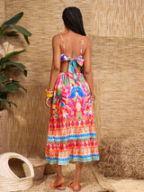 SHEIN Slaydiva New Botanical Print Spaghetti Strap Waist Cutout Side Split Dress