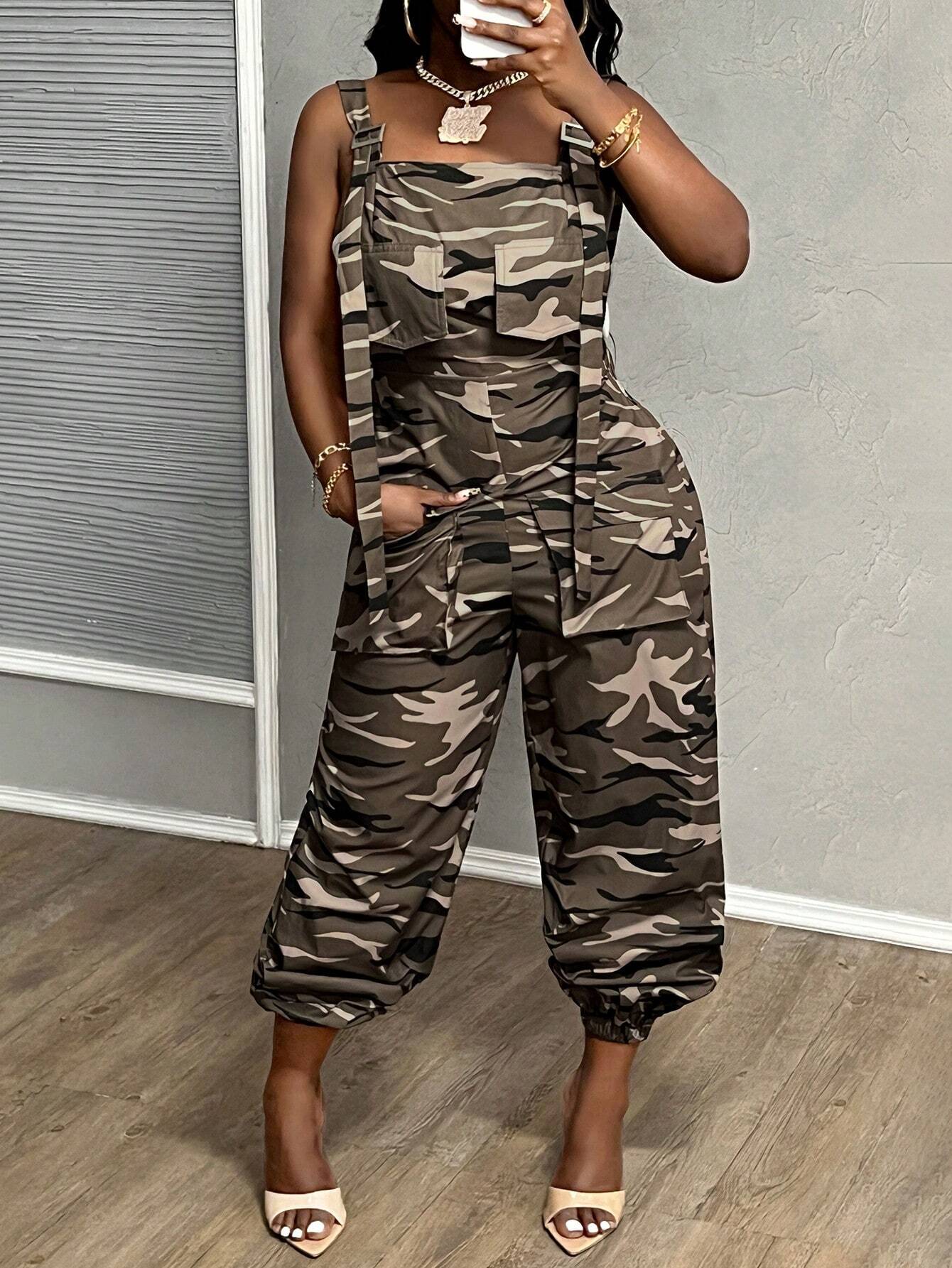 SHEIN Slayr Women's Street Camo Loose Bib Pants