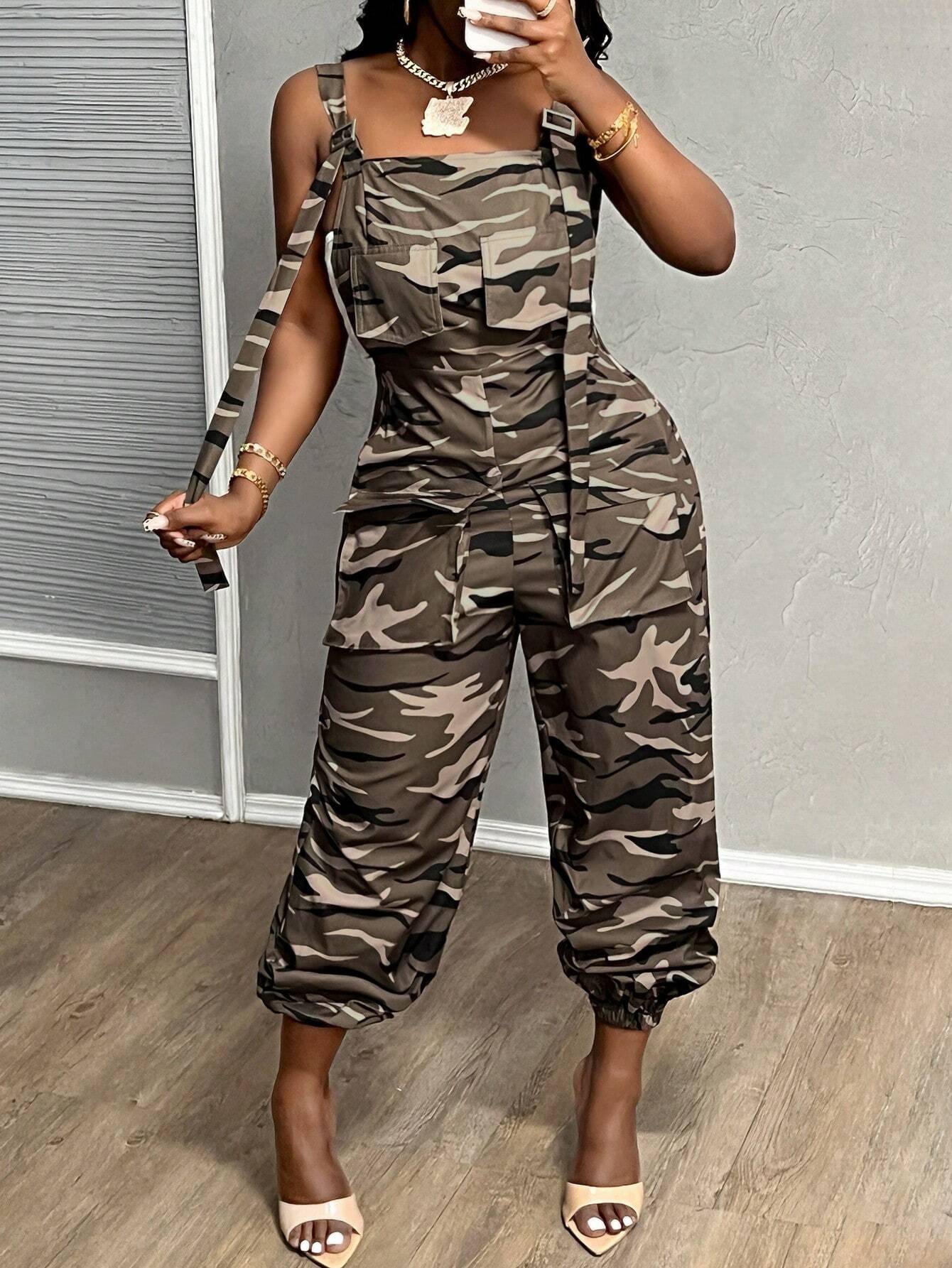 SHEIN Slayr Women's Street Camo Loose Bib Pants