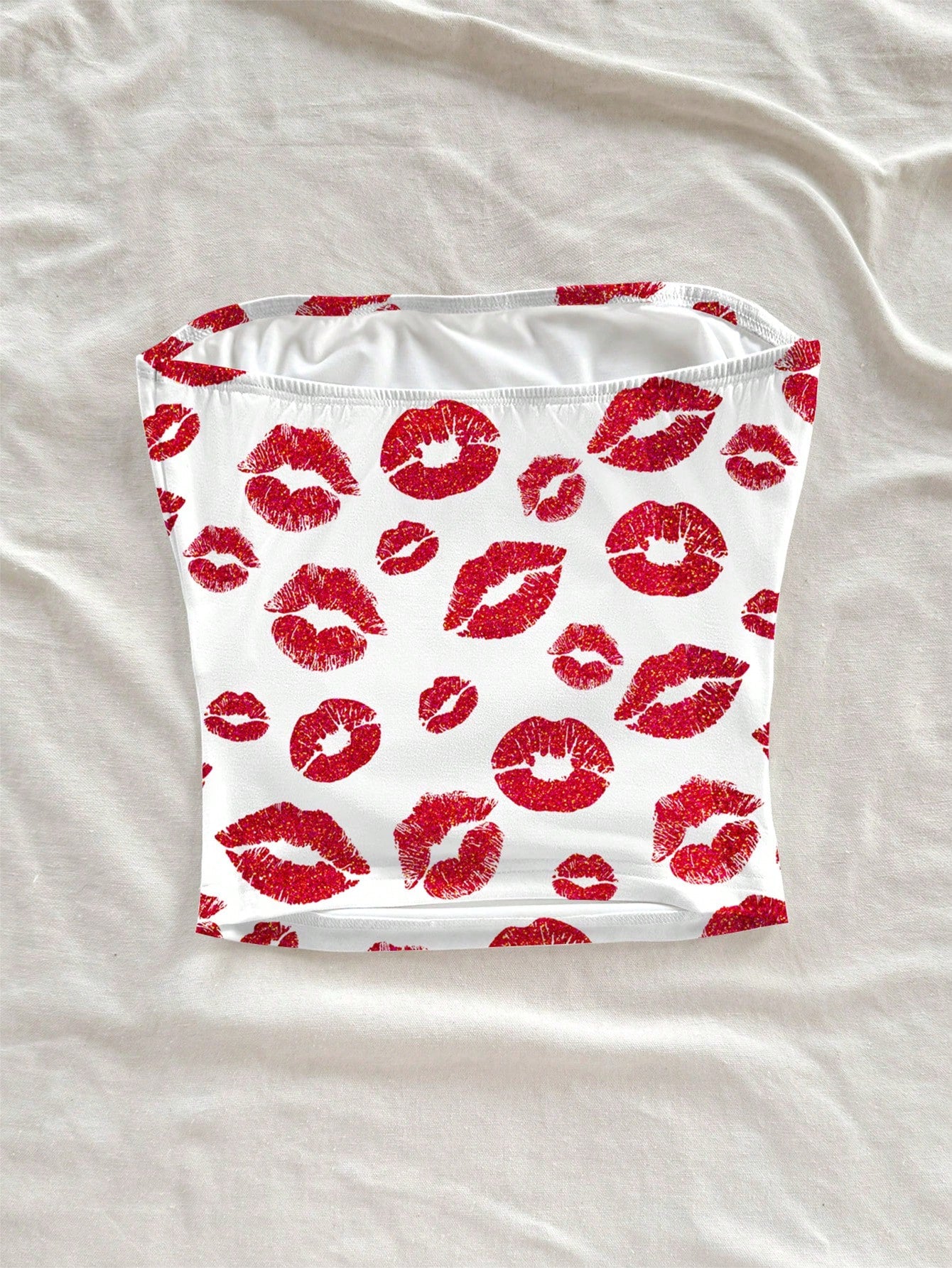SHEIN Soleia 1 pc Women Fashion Versatile Lip Print Bandeau Top Suitable For Going Out