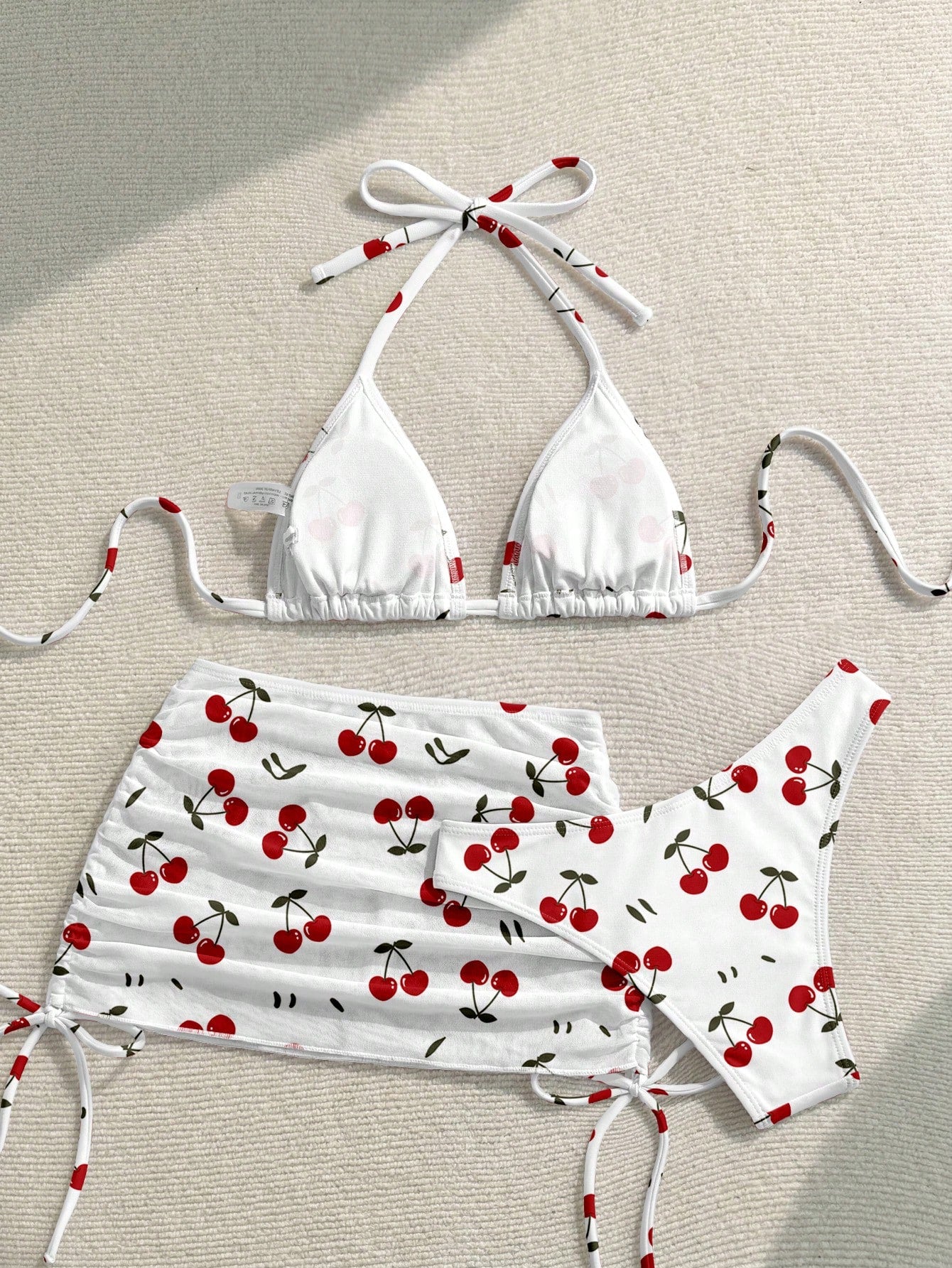 SHEIN Soleia Casual Minimalist Cute Cherry Print Pattern Women's Swimwear Set