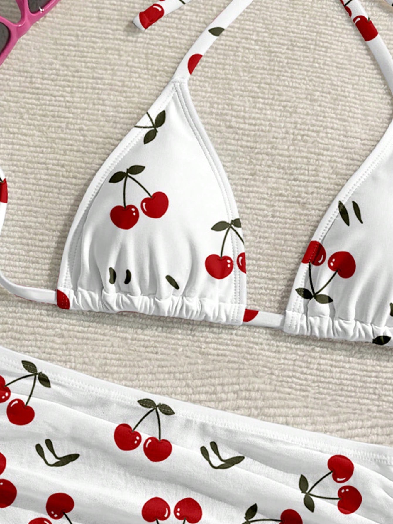 SHEIN Soleia Casual Minimalist Cute Cherry Print Pattern Women's Swimwear Set