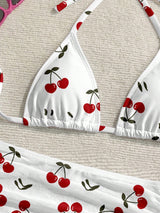 SHEIN Soleia Casual Minimalist Cute Cherry Print Pattern Women's Swimwear Set