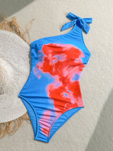 SHEIN Soleia One Piece Bathing Suit,Beachwear,Vacation Outfits Woman,Swim Suits For Women,Summer Outfits For Women,1pc Women's Blue Base Abstract Floral Print Tie Knot One-Piece Swimsuit For Vacation