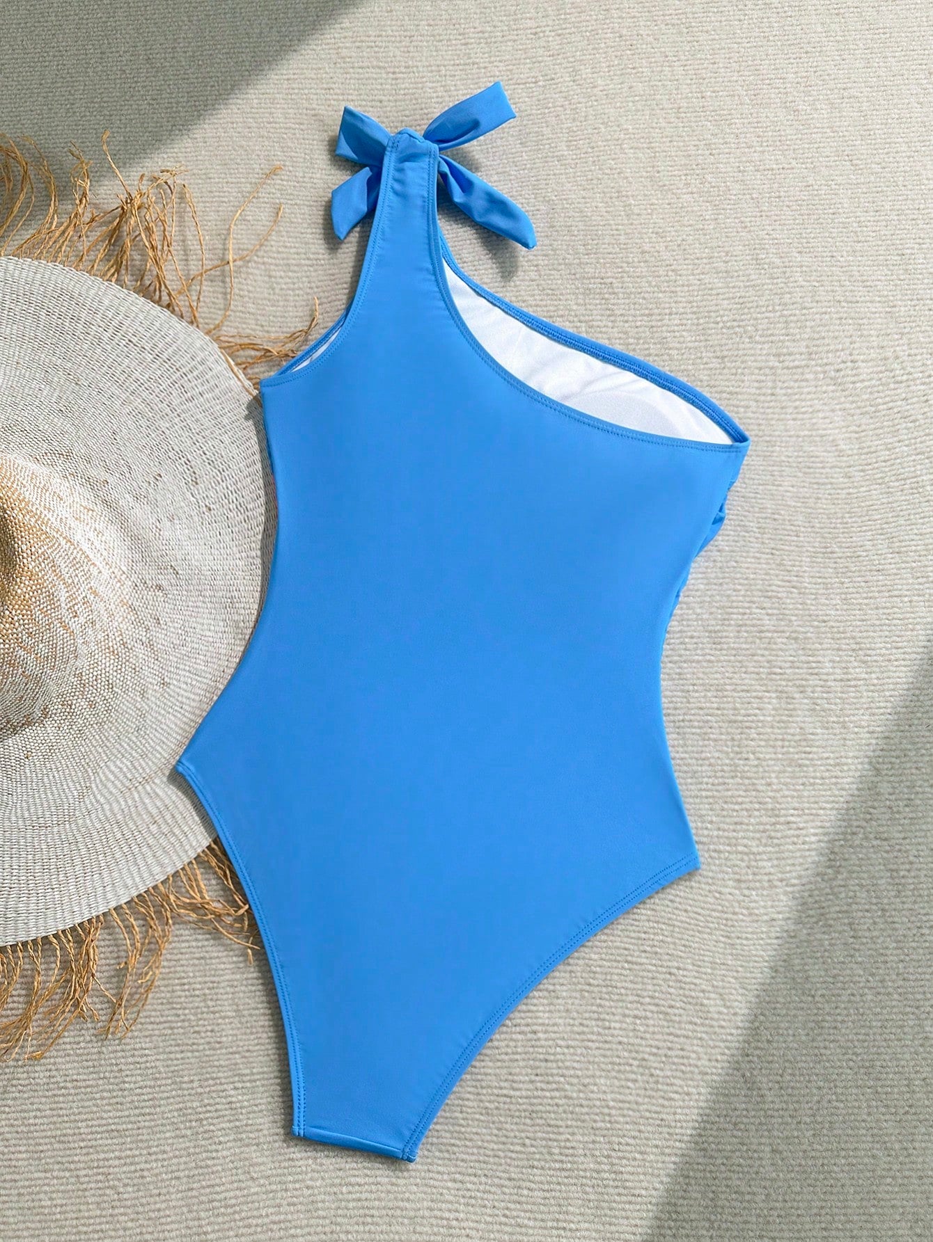 SHEIN Soleia One Piece Bathing Suit,Beachwear,Vacation Outfits Woman,Swim Suits For Women,Summer Outfits For Women,1pc Women's Blue Base Abstract Floral Print Tie Knot One-Piece Swimsuit For Vacation