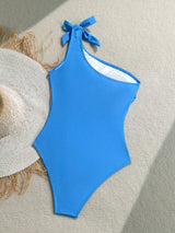 SHEIN Soleia One Piece Bathing Suit,Beachwear,Vacation Outfits Woman,Swim Suits For Women,Summer Outfits For Women,1pc Women's Blue Base Abstract Floral Print Tie Knot One-Piece Swimsuit For Vacation