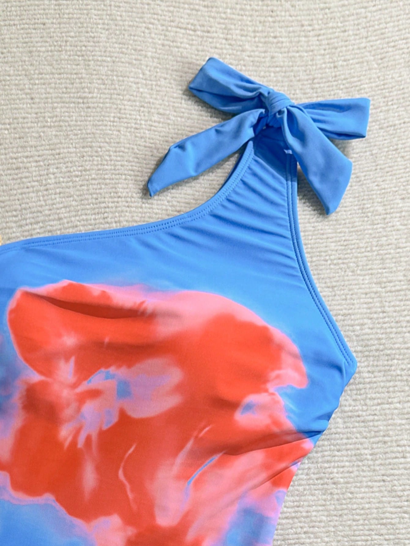 SHEIN Soleia One Piece Bathing Suit,Beachwear,Vacation Outfits Woman,Swim Suits For Women,Summer Outfits For Women,1pc Women's Blue Base Abstract Floral Print Tie Knot One-Piece Swimsuit For Vacation