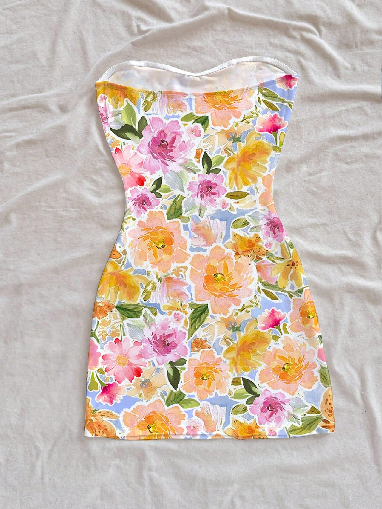 SHEIN Soleia Women's Vacation Casual Flower All-Over Print Bandeau Mini Dress, For Spring