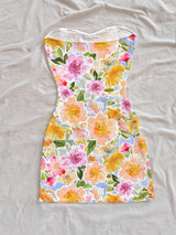 SHEIN Soleia Women's Vacation Casual Flower All-Over Print Bandeau Mini Dress, For Spring