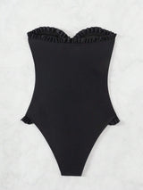 SHEIN Summer Beach Women's Ruffle Edged Front Knot One Piece Swimsuit