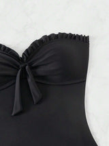 SHEIN Summer Beach Women's Ruffle Edged Front Knot One Piece Swimsuit