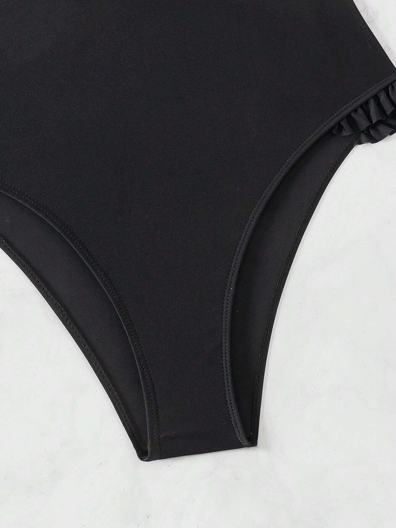 SHEIN Summer Beach Women's Ruffle Edged Front Knot One Piece Swimsuit