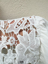 SHEIN Sunnyshic Women's White Lace Jacquard Splice Off Shoulder Blouse Short Sleeve Top - view 4
