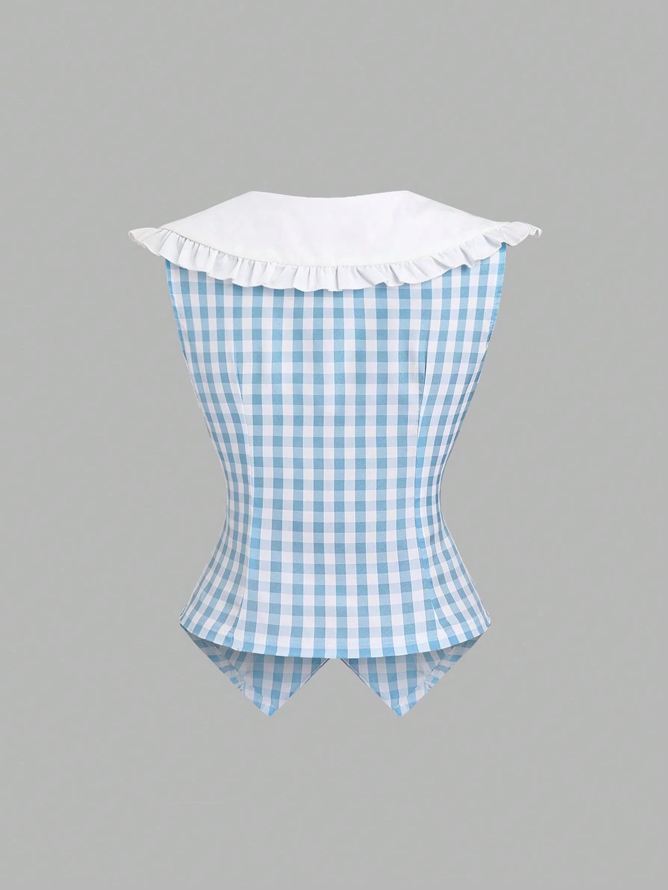 SHEIN Sweetra 2022 Summer New Sweet Fitted Sleeveless Navy Collar Plaid Crop Shirt