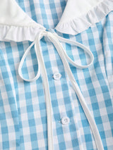 SHEIN Sweetra 2022 Summer New Sweet Fitted Sleeveless Navy Collar Plaid Crop Shirt