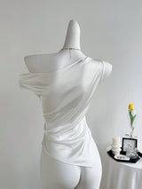 SHEIN Sweetra 3D Floral Oblique Collar Sleeveless Slim Fit Blouse