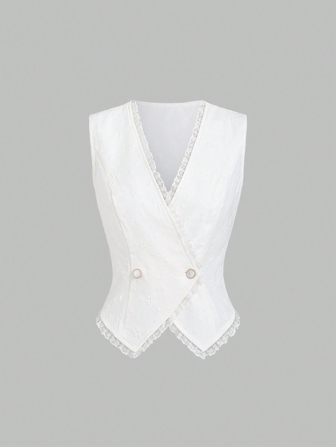 SHEIN Sweetra Premium Sleeveless Blazer Jacket For Women, Elegant Office Lace Patchwork Business Vest