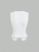 SHEIN Sweetra Premium Sleeveless Blazer Jacket For Women, Elegant Office Lace Patchwork Business Vest