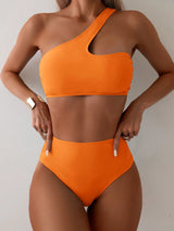 SHEIN Swim Basics Ladies' Summer Beach One Shoulder Hollow Out Sexy Bikini Set Two Pieces Bikini Set Bathing Suit