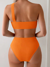 SHEIN Swim Basics Ladies' Summer Beach One Shoulder Hollow Out Sexy Bikini Set Two Pieces Bikini Set Bathing Suit