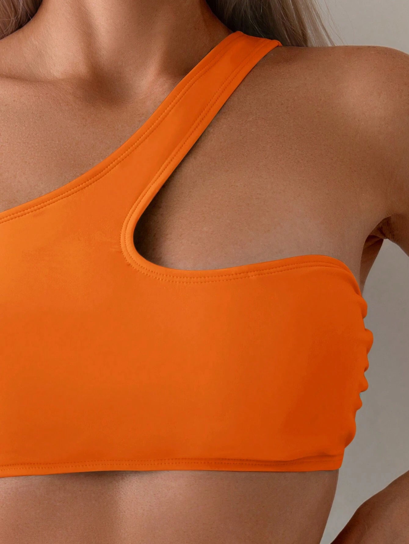 SHEIN Swim Basics Ladies' Summer Beach One Shoulder Hollow Out Sexy Bikini Set Two Pieces Bikini Set Bathing Suit