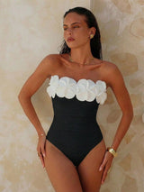 SHEIN Swim Chiccia Swim Chicsea Women Solid Color Floral 3D Beach Vacation One Piece Swimsuit