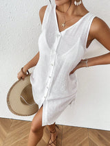 SHEIN Swim Lushoire Women Plain Color Single-Breasted Sleeveless Kimono Cover Up