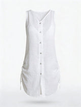 SHEIN Swim Lushoire Women Plain Color Single-Breasted Sleeveless Kimono Cover Up