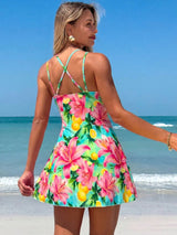 SHEIN Swim Lushoire Women's Summer Beach Floral Print Drawstring Criss-Cross V-Neck - view 2