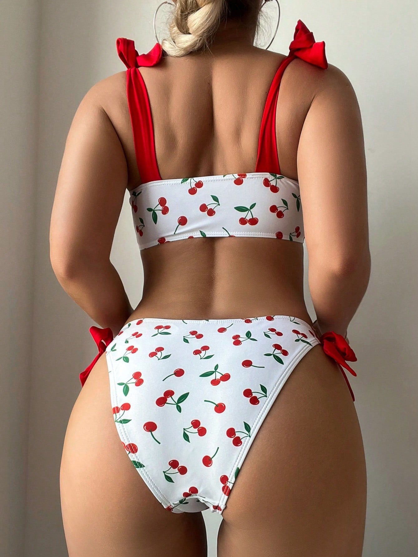 SHEIN Swim Mod Women Sexy Cherry Print Tied Bikini Set Summer