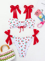 SHEIN Swim Mod Women Sexy Cherry Print Tied Bikini Set Summer